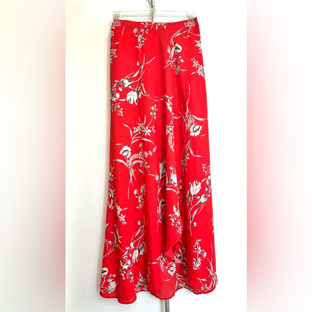 Akira Maxi Red Black A-line Wrap Skirt Lined Front Slit Wrap Pull-on Size Small